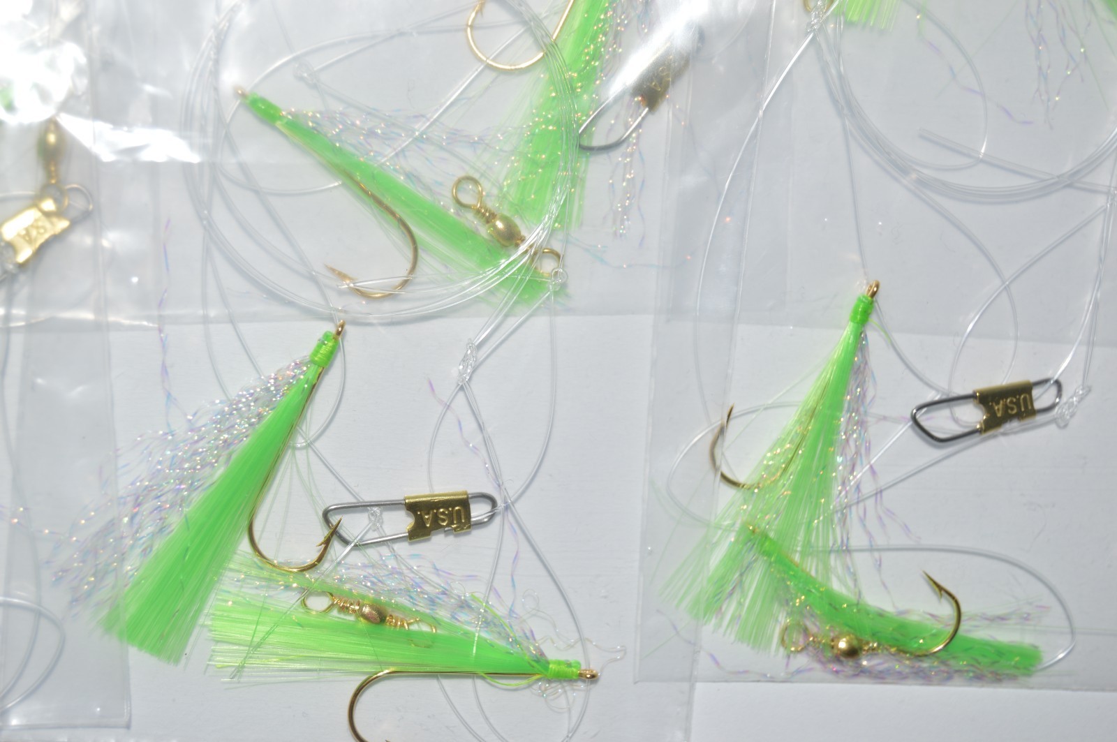 6 packs Lorie's Handmade 2-Hook Perch Rigs double hook rig #4 chartreuse