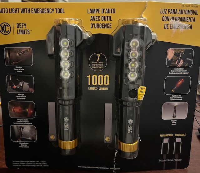 KC Auto Light with Emergency Tool 2 Pack 1000 Lumen Rechargeable Flashlight Set