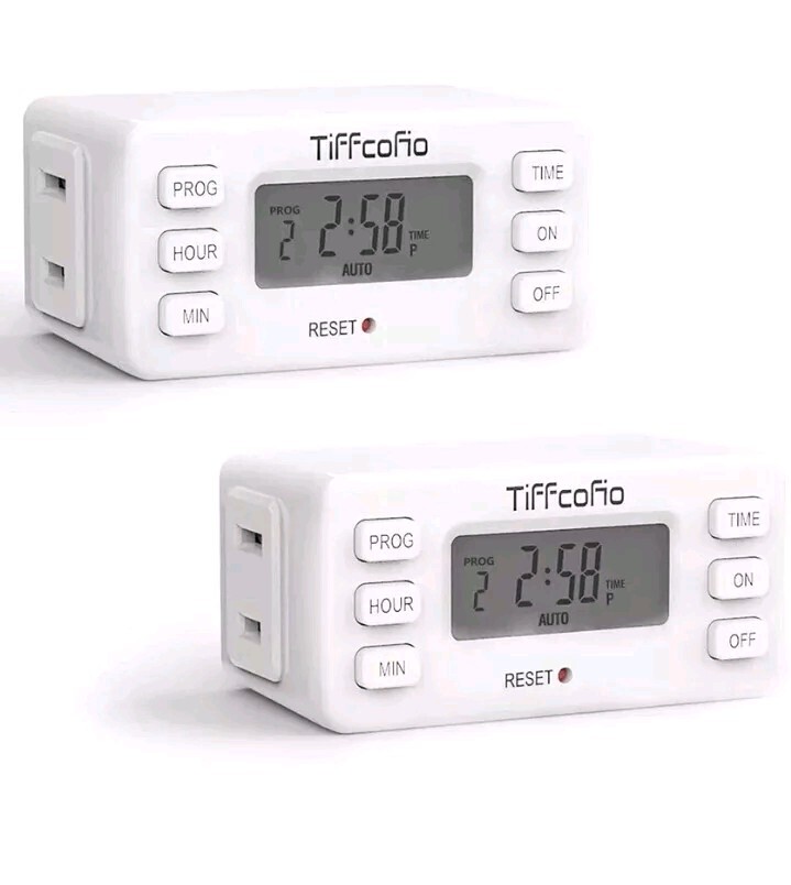 2 TiFFCOFiO Indoor 15A/1800w  Digital Light Programmable Outlet Timer Prong Plug