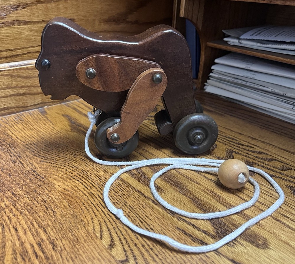 Dark Wood Gorilla Rolling Pull Toy Vintage
