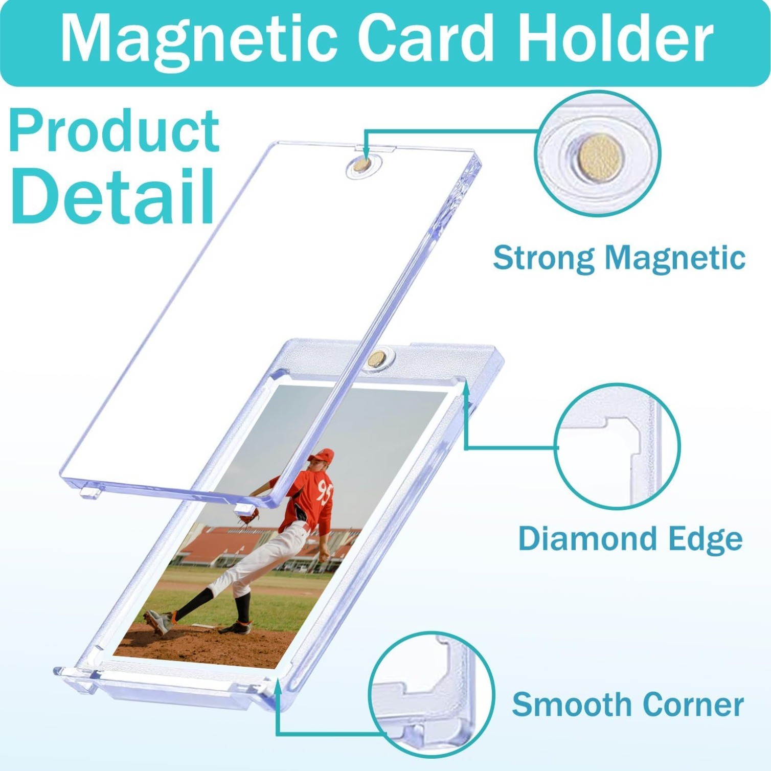 25 PCS 35pt Magnetic Card Holder for Cards, One Touch Hard Plastic Thick Cases