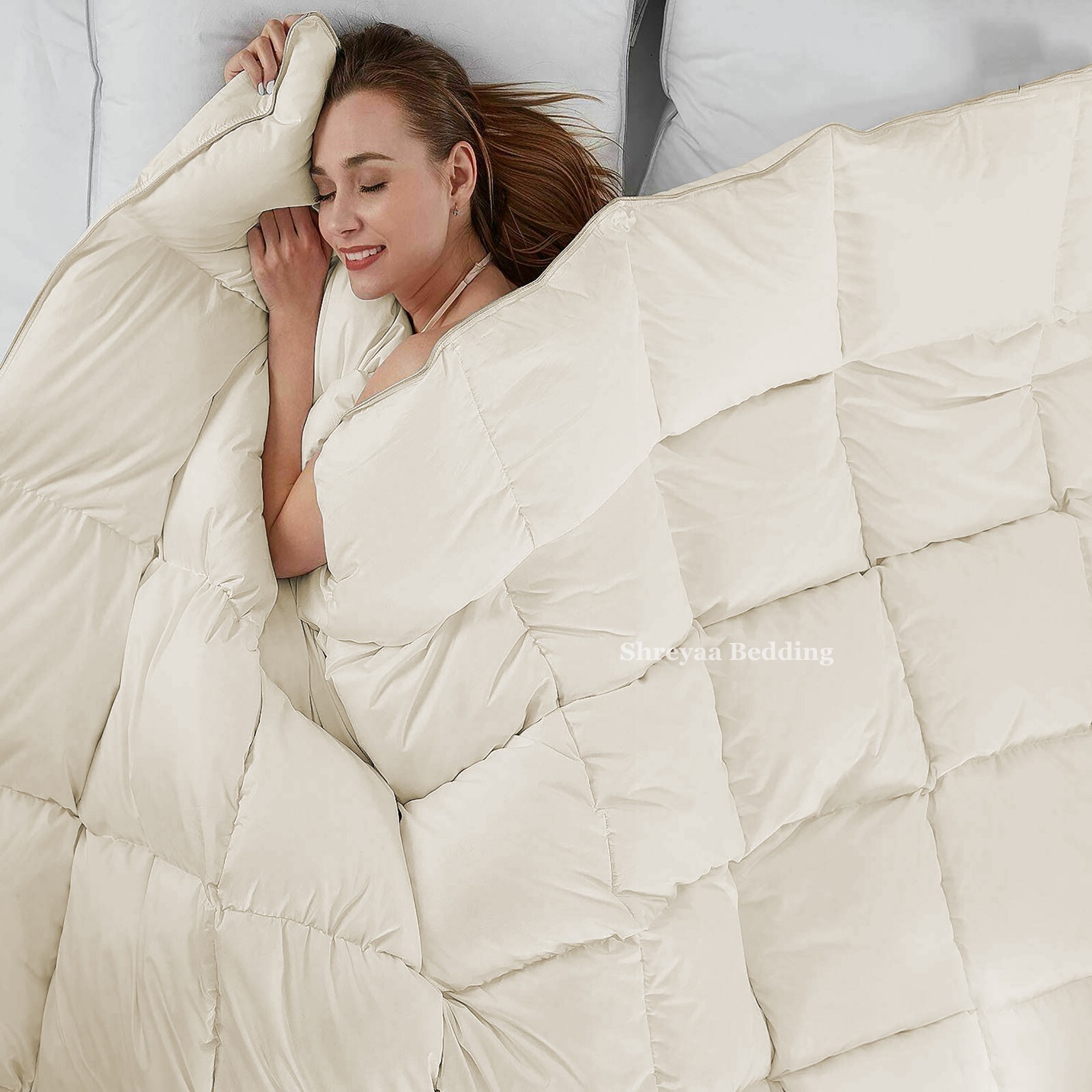 8 PCs Bedding Set (Comforter+Sheet Set+Duvet Set) 1000 TC 100% Cotton Ivory