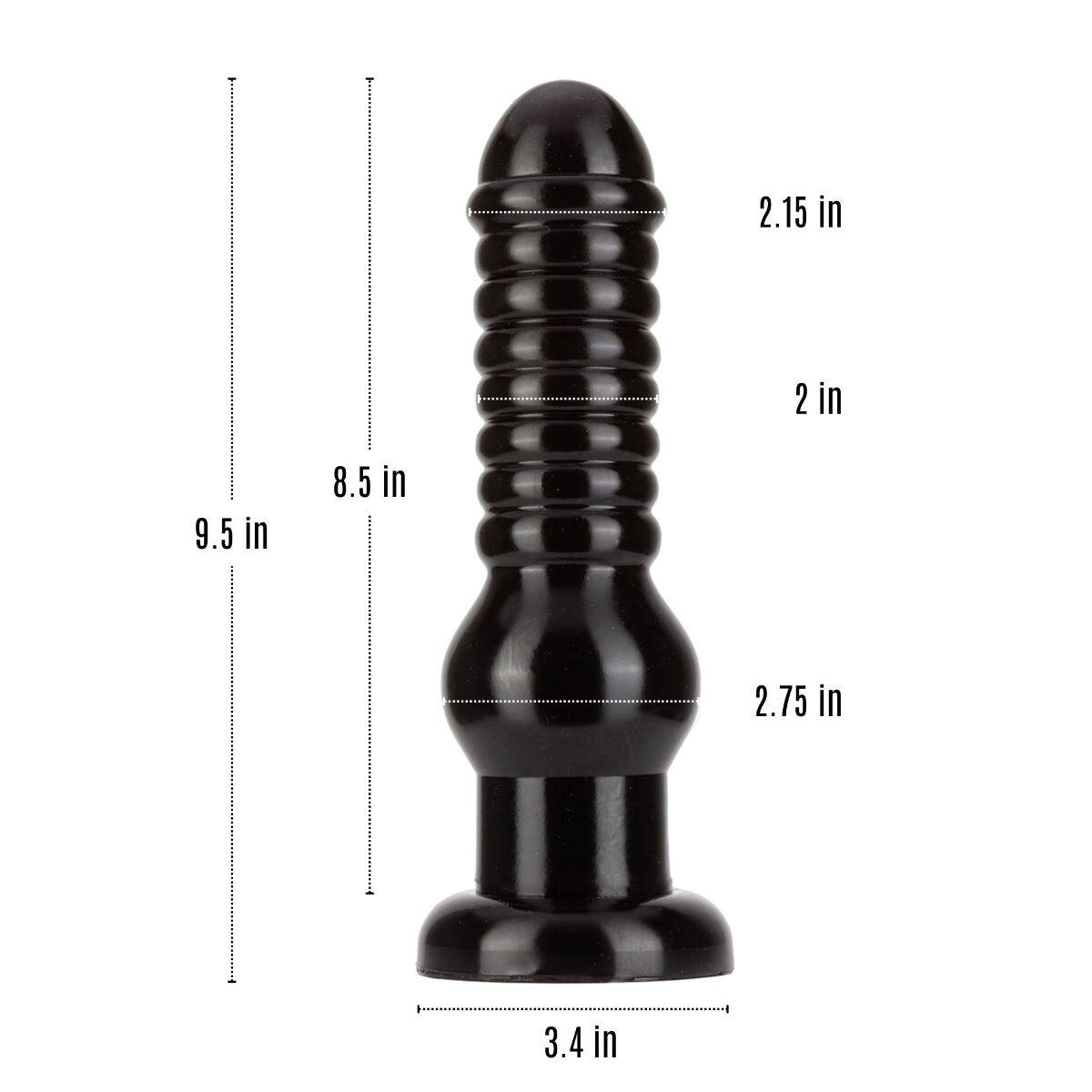 Huge 9.5" XL Black Ribbed Anal Training Stretching Dildo Butt Plug Anal Sex Toy