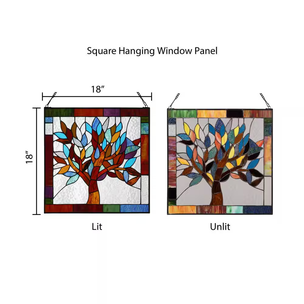 Multi Stained Glass Mystical World Tree Window Panel