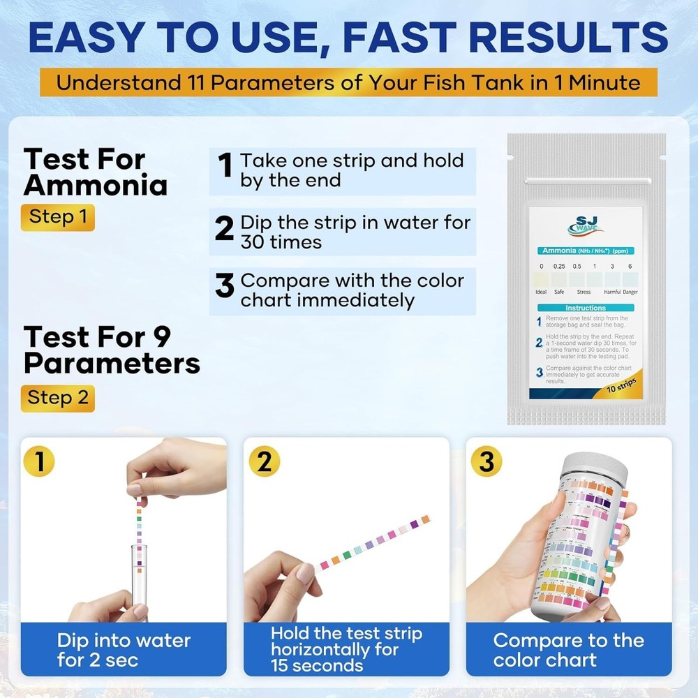 Aquarium Strips - 11 Parameters & 150 Strips for Expert Fish Care Solutions