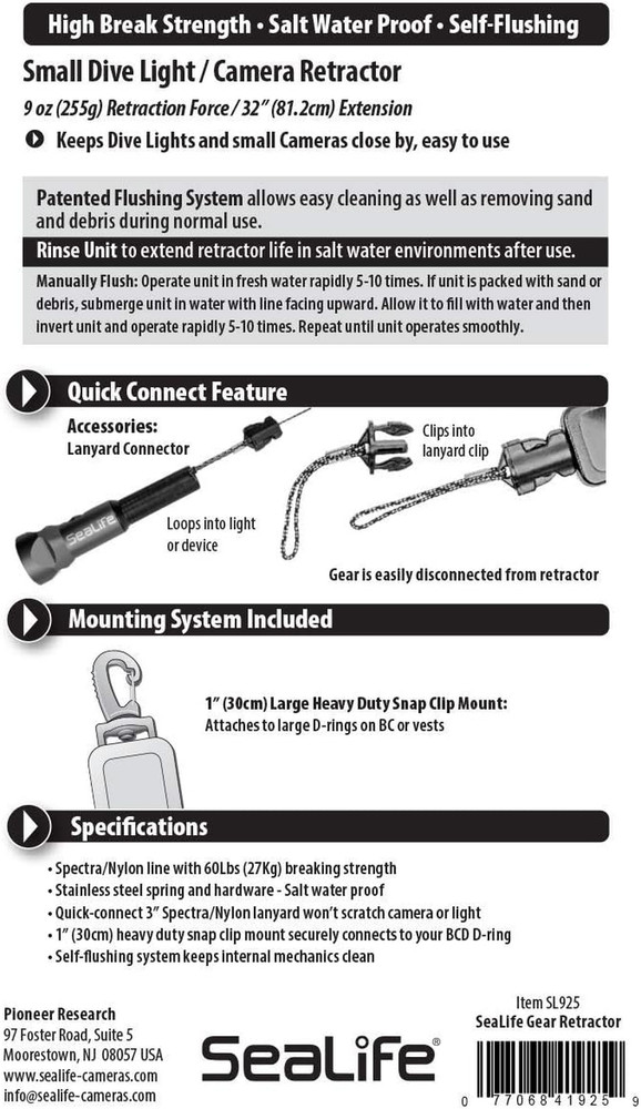 Compact Underwater Retractor 9 Oz. Retraction Force; 32” Maximum Length. Holds M
