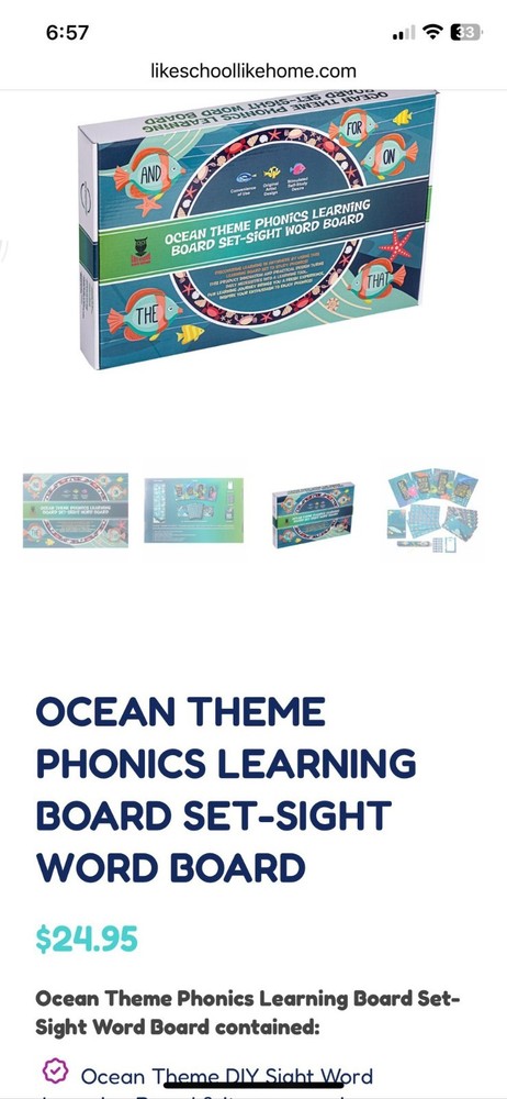 Ocean Theme Phonics Learning Board Sight Word Set - Educational Homeschool