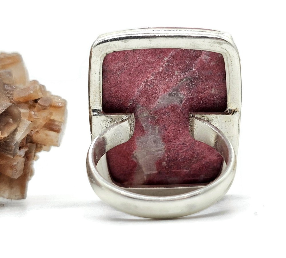Rectangle Thulite Ring, size Q, Sterling Silver, Vibrant Pink Gemstone, Pink