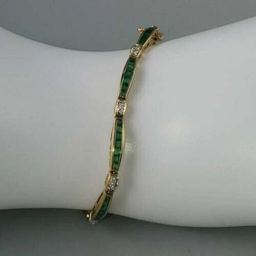 8 CT Princess Simulated Emerald Tennis Bracelet for Women