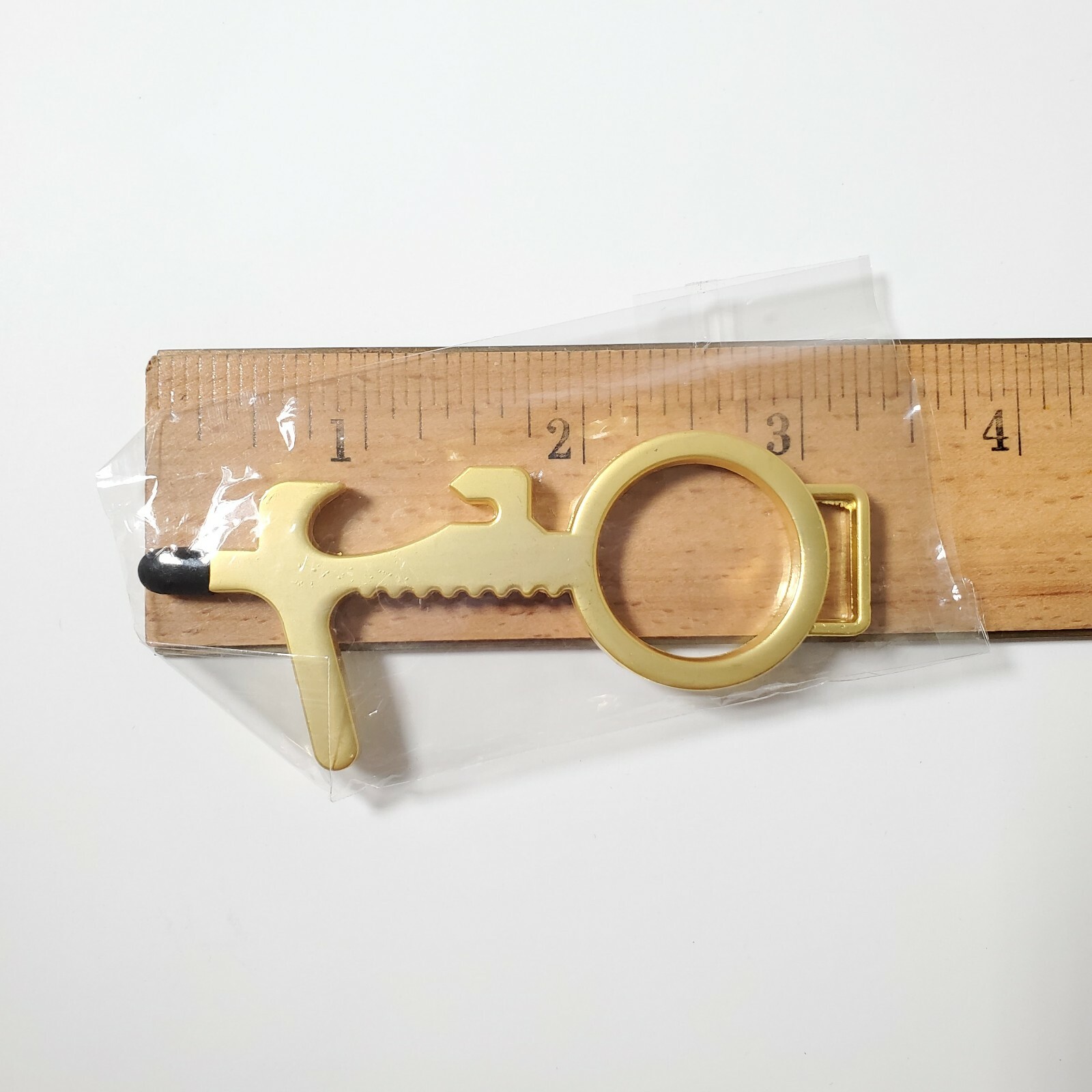 Contactless Door Opener Gold Tone Button Pusher Bottle Opener Keychain Free Ship