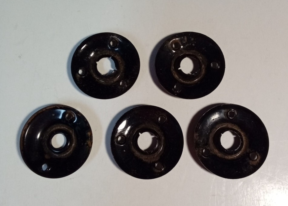 Black Porcelain (3) Drawer Pull Knobs (5) Door Rosette Plates Salvage