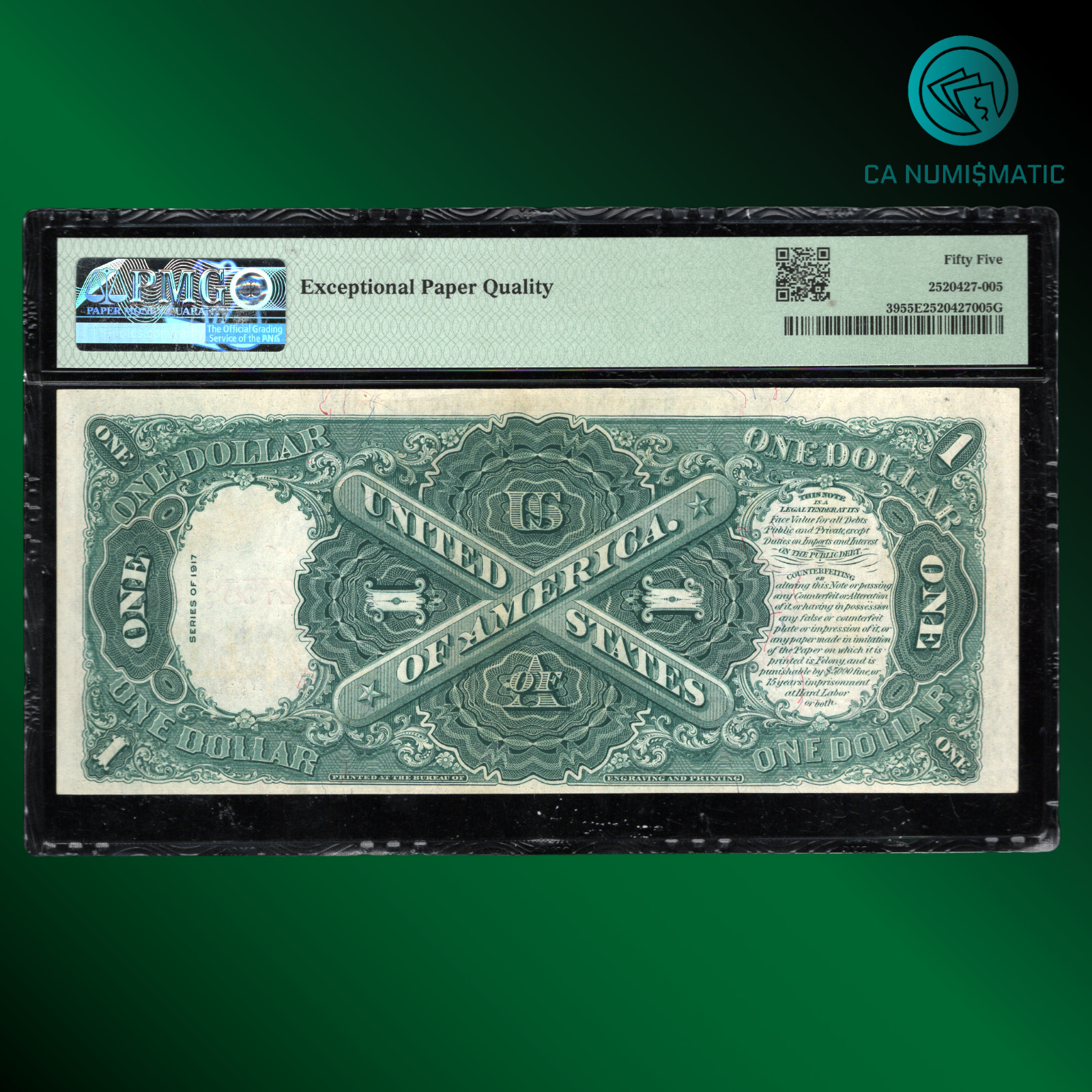 Fr.39 1917 $1 One Dollar Legal Tender Note, Sawhorse Reverse, PMG 55 EPQ, 88994