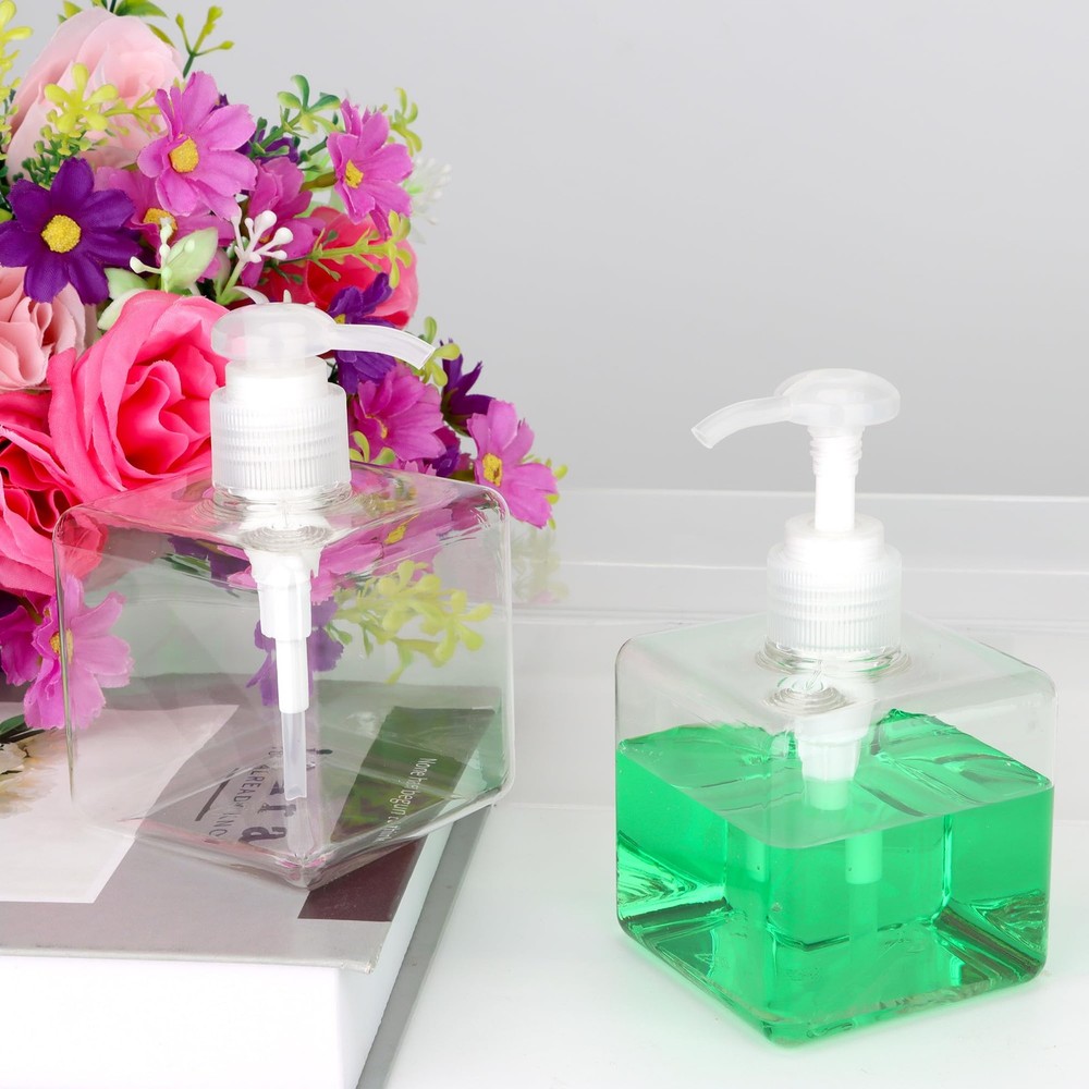 250ml (8.5oz) Pump Bottle Dispenser 2 Pack Refillable Square Plastic Lotion D...