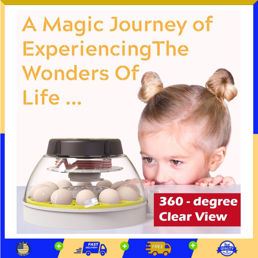 12 Egg Incubator with Humidity Display, Egg Candler, Automatic Egg Turner, for H