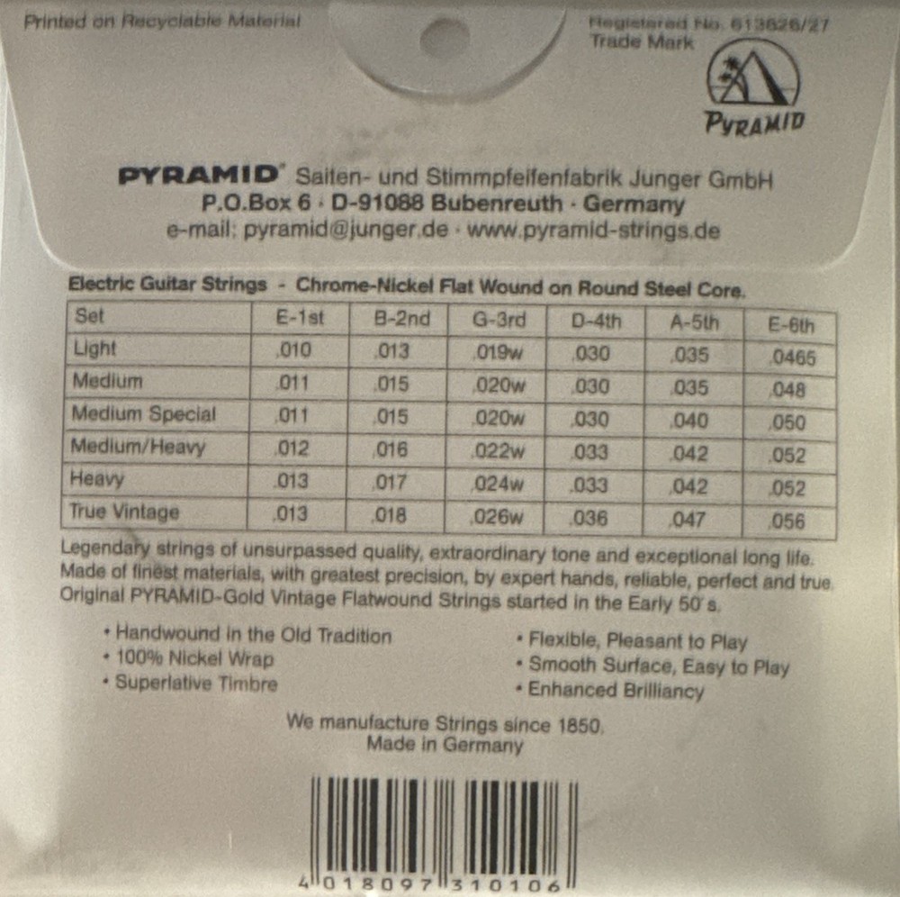 Pyramid Superior Quality Maximum Performance Strings .010 - .046 .