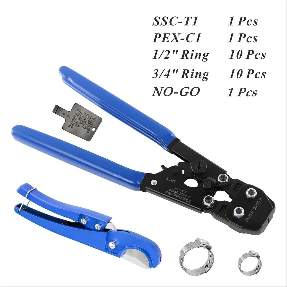 Universal PEX Clamp Cinch & Crimping Tool with Pipe Cutter