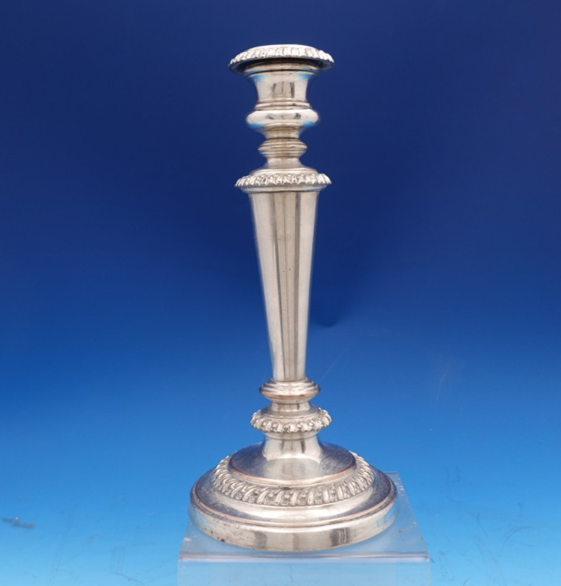 English Sheffield Silver on Copper Candlestick Pair 10 1/2" x 4 5/8" (#8554)