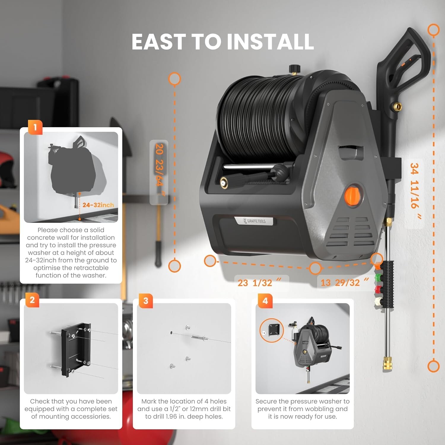 Giraffe Tools Electric Pressure Washer Power Washer with 100FT Hose Max 2400 PSI