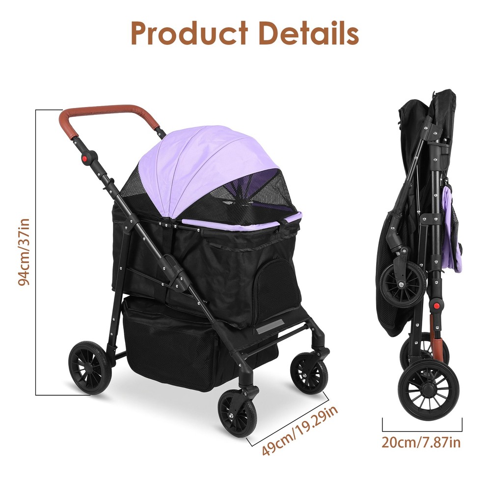Pet Stroller Adjustable Handle Smooth-Ride Dog Stroller for Small & Medium Dogs
