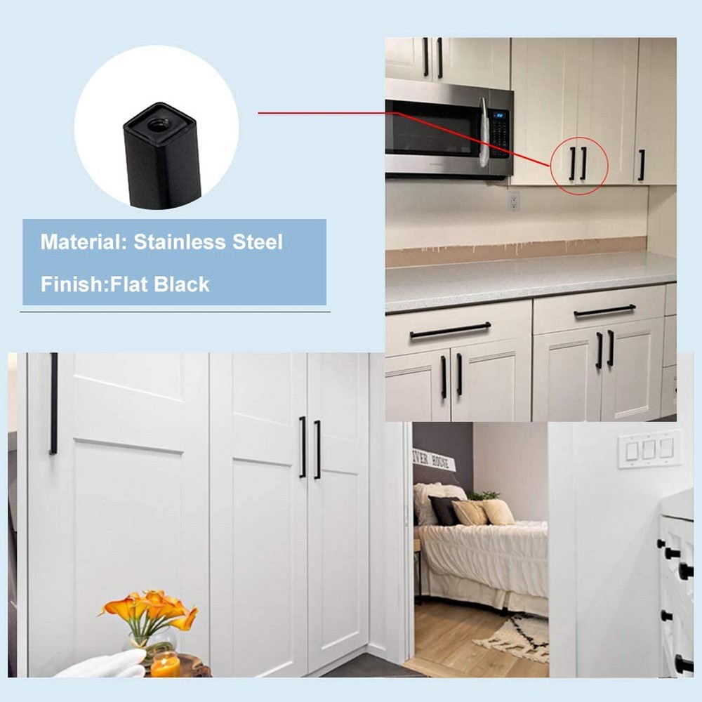 20 Pack Solid Square Bar Cabinet Handle Matte Black Cupboard Pulls for Kitchen