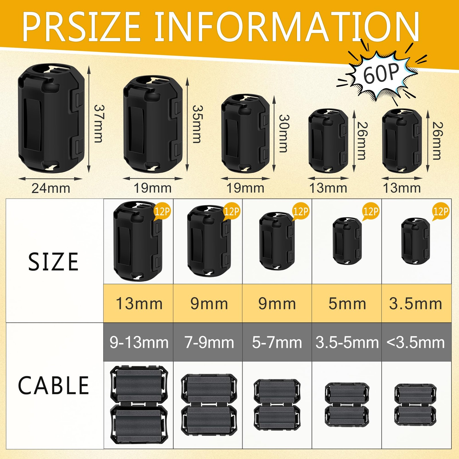 Windspeed 25Pcs Ferrite Chokes Beads Snap on RFI EMI Noise...
