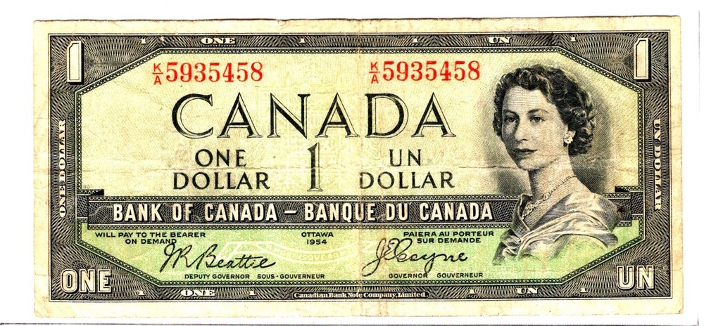 Canada 1954 One Dollar Devils Face Banknote Beattie K/A5935458