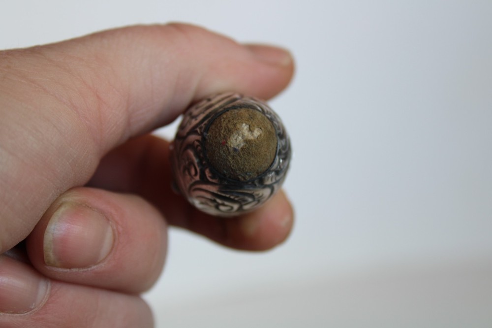 Antique Sterling Silver Repousse Sewing Chatelaine Egg Thimble Case & Pincushion