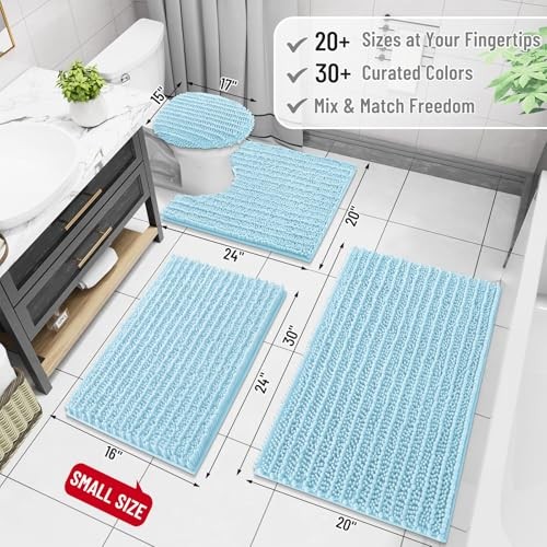 Luxury Chenille Bathroom Rug Mat, Extra Soft Thick 34" x 21" Rectangular Blue