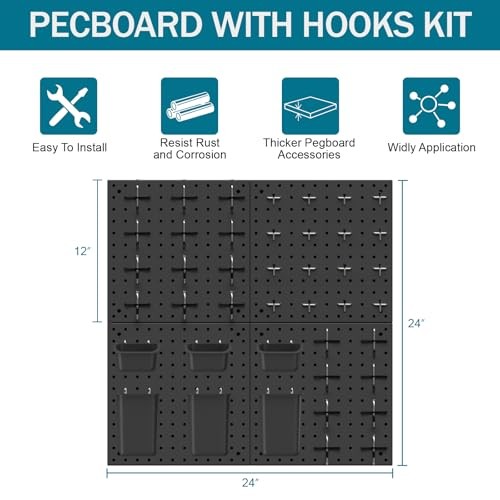 Peg Board Kit, Includes Pegboard and Accessories,with Hooks and 66 Black