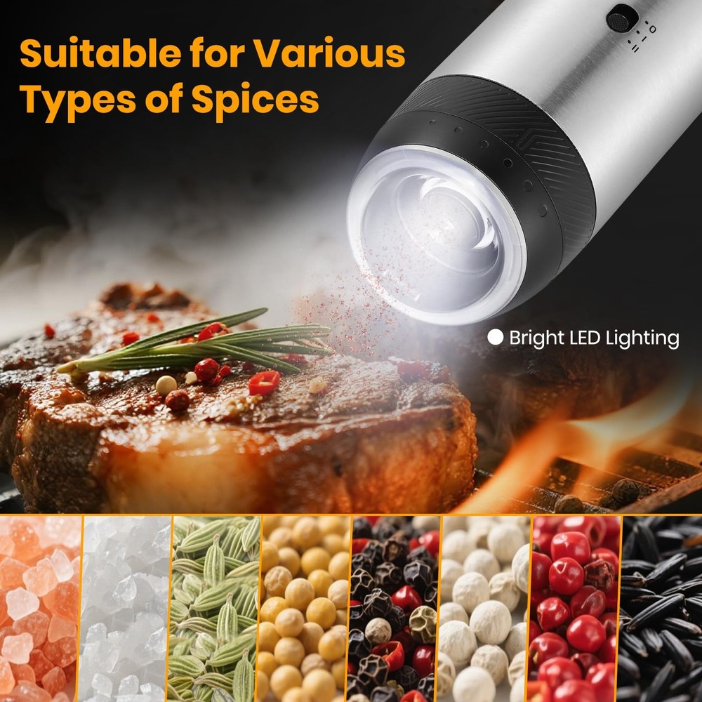 Rechargeable Salt Grinder Set with Variable Grinding Speed, External Adjustab...