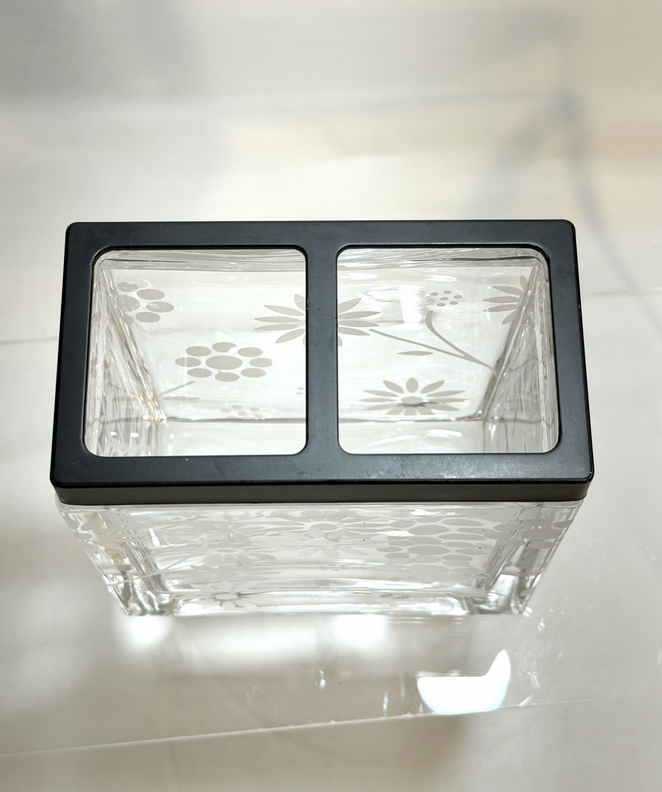 🌿 Etched Clear Glass Toothbrush Holder Heavy Quality Glass 4.75” Tall