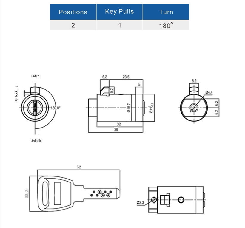 2 KEYED DIFFERENT Dimple Cylinder Plug Lock Vending machine T handle