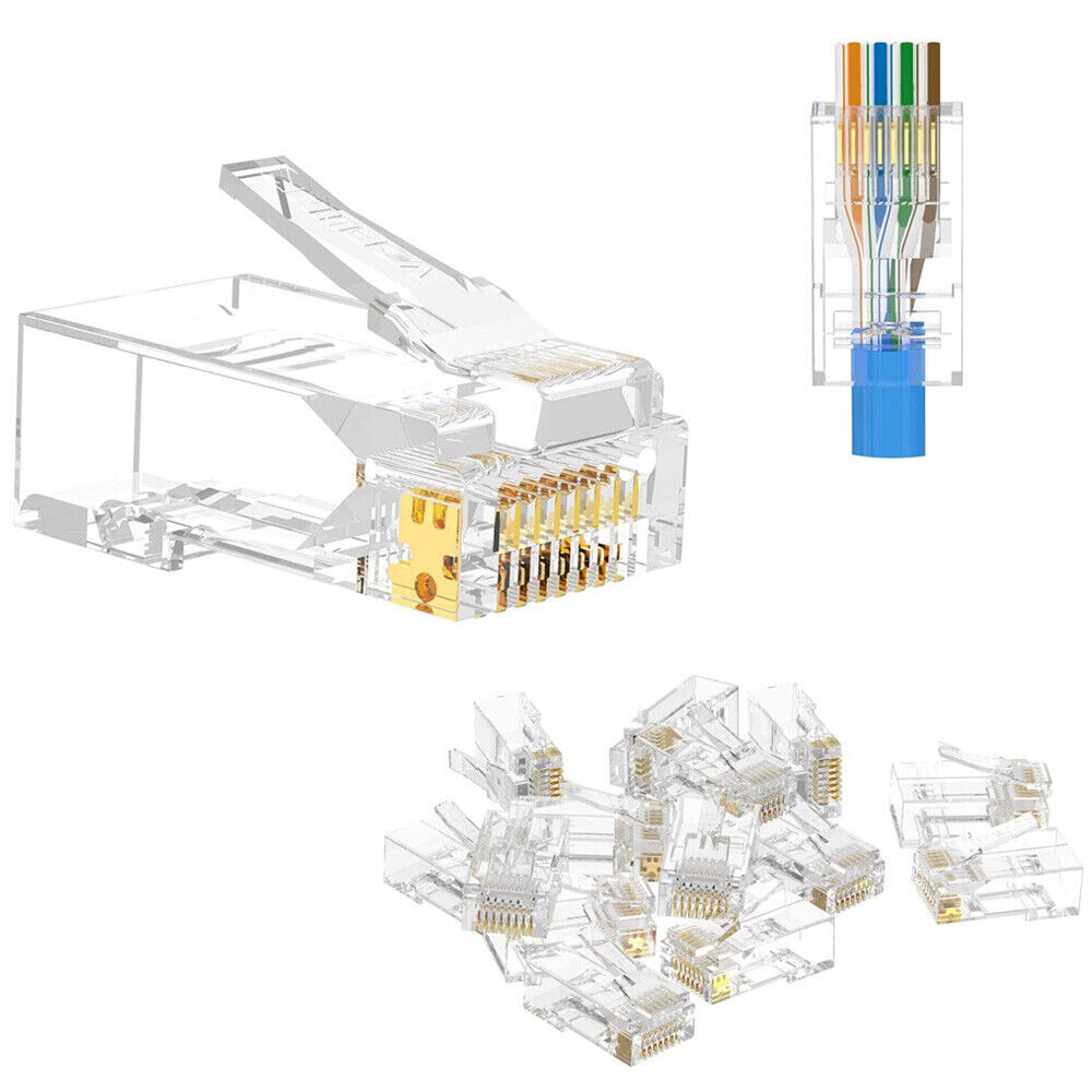 500 Pcs CAT6 RJ45 Pass Through Network Cable Modular Plug Connector Open End