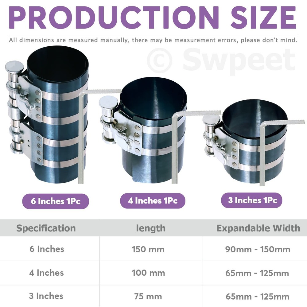Swpeet 8Pcs 3" 4" 6" Piston Ring Compressor and Adjustable Piston Installatio...