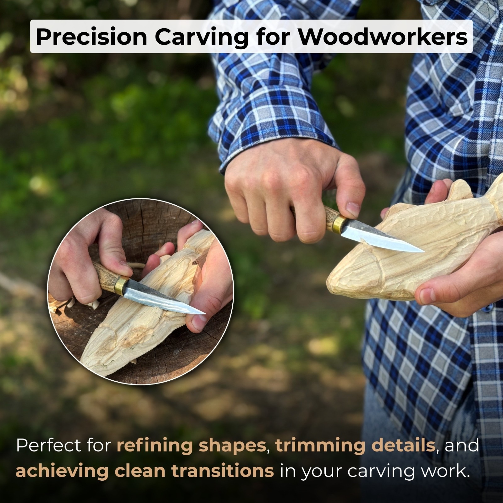 6'' Wood Carving Sloyd Knife 52100 Carbon Steel, Ash Handle, Leather Sheath