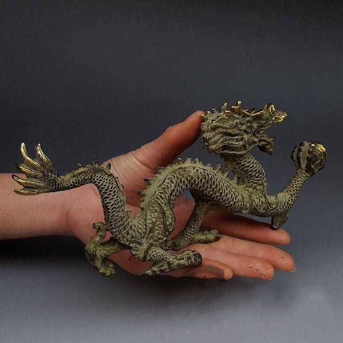 Chinese Fengshui Bronze Zodiac Year Dragon Dragons Animal Hold Bead Statue