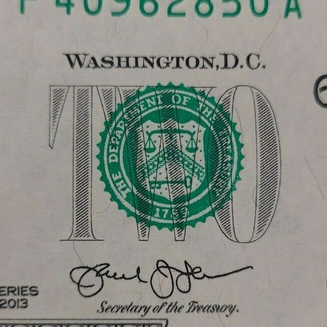 2013 $2 Error notes Shift error AU condition 1897 M2