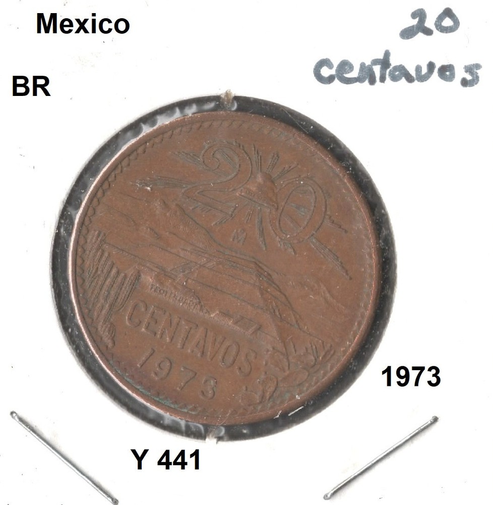Mexico 20 Centavos, 1973, bronze, KM 441