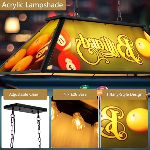 4-Light Billiard Pool Table Light for 7' 8' 9' Tables, Vintage Pool Table