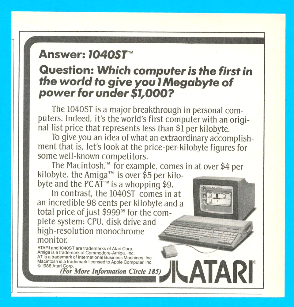 Atari computer system advertisements early vintage PC 3 separate ads 1986 video