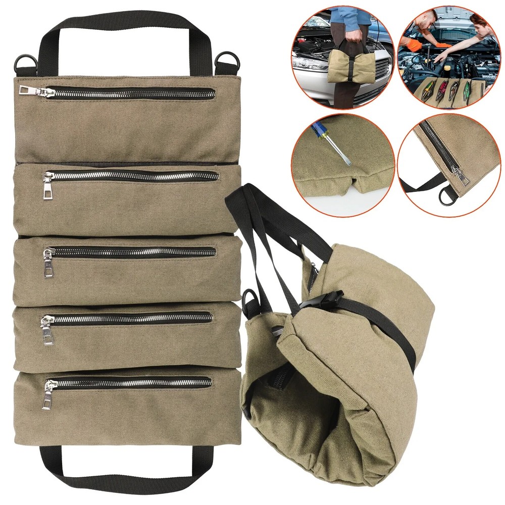 Roll Tool Waterproof Multi-Purpose Tool Roll Up Bag Wrench Pouch Hanging Carrier