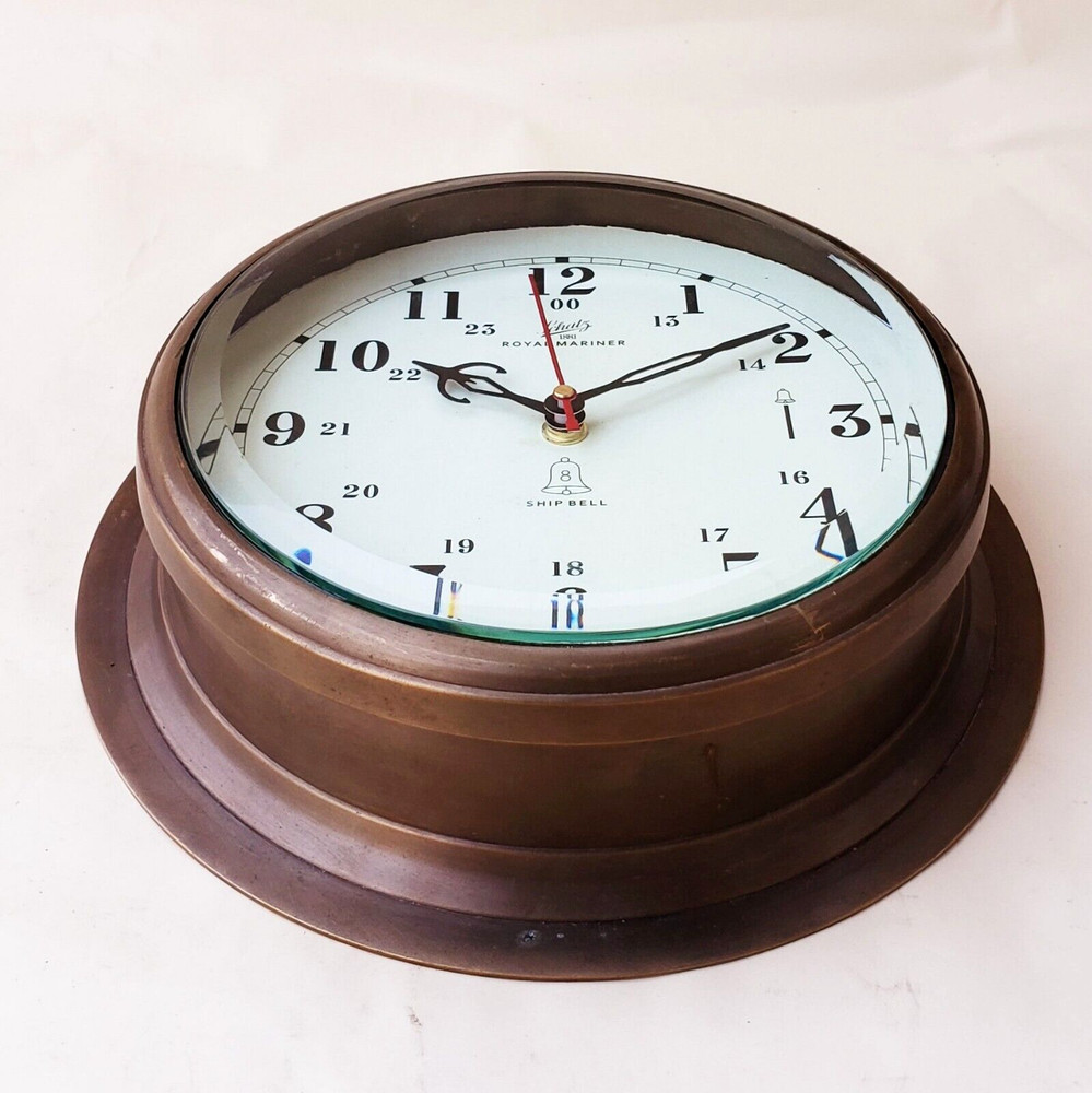 Vintage Decorative Solid Brass Ship Clock Antique Replica Maritime Wall Clock.