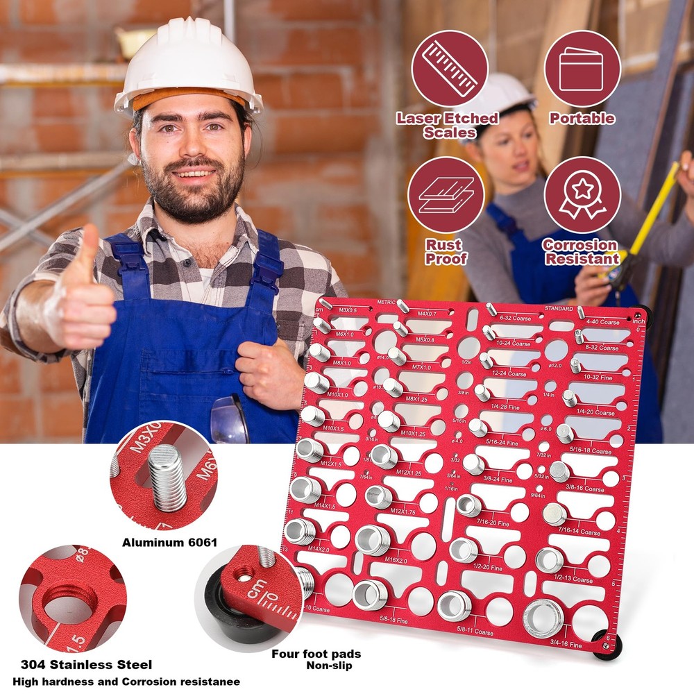 Thread Checker, 55 Bolt Size and Thread Gauge, Bolt Thread Identifier 20 Stan...