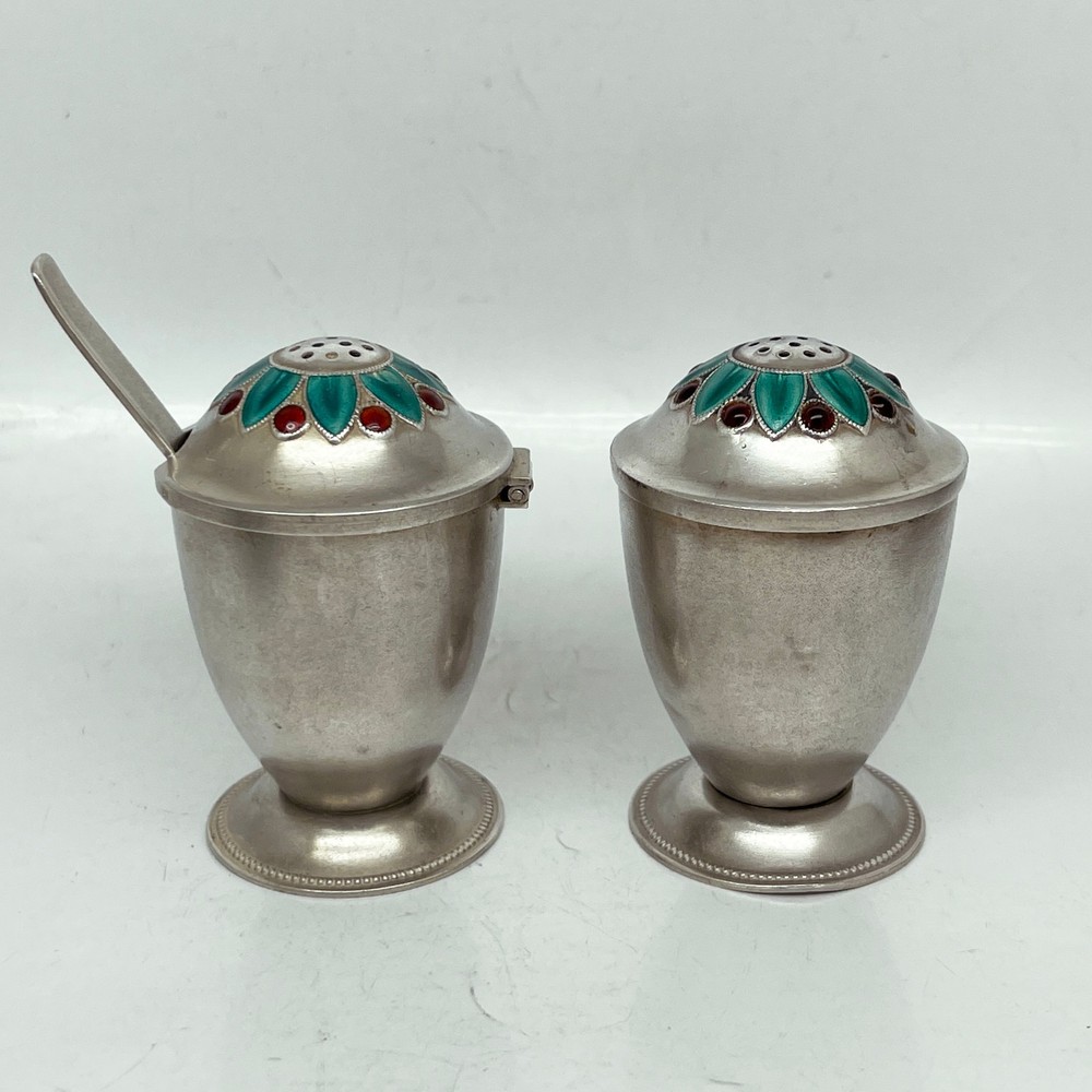 Russian Vintage Silver Enamel Set