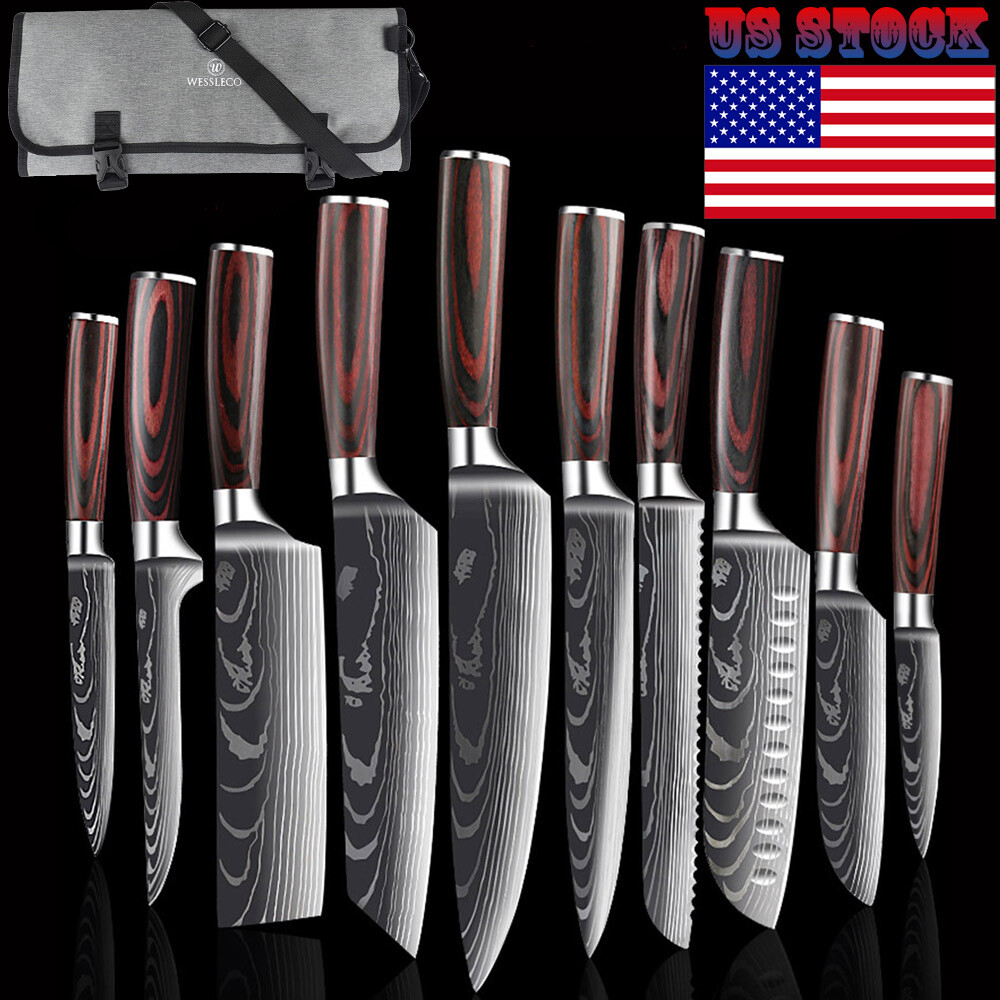 Kitchen Knife Set Japanese Damascus Pattern Chef Knives Stainless Steel Cleaver