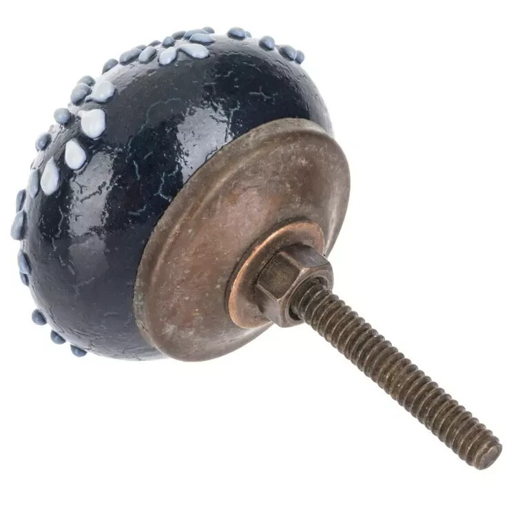 Navy & White Floral Burst Drawer Pull Knob