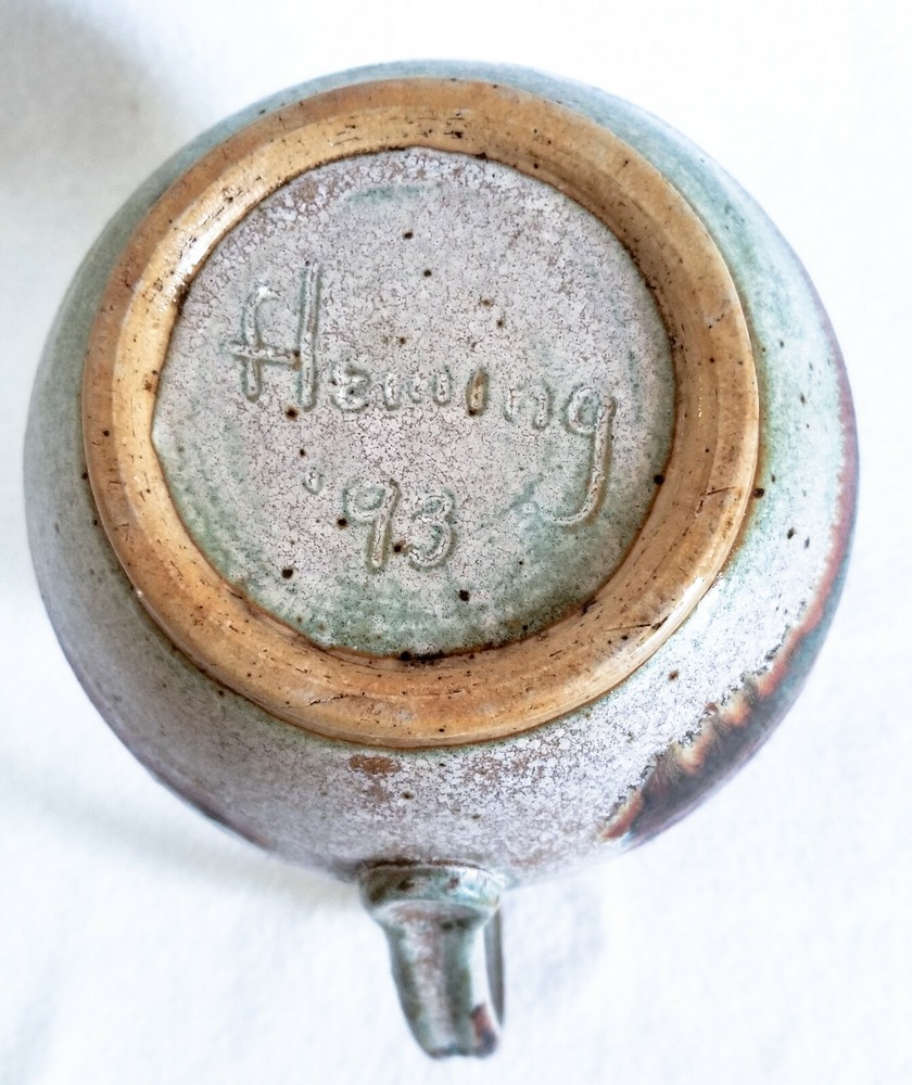 Pottery Pitcher Vase 6" Rustic Clay Grey and Brown Signed