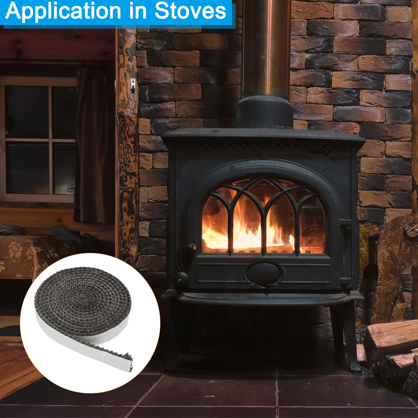 5/8"x 1/8"x73" Wood Stove Gasket Flat Self Adhesive Seal Rope Black