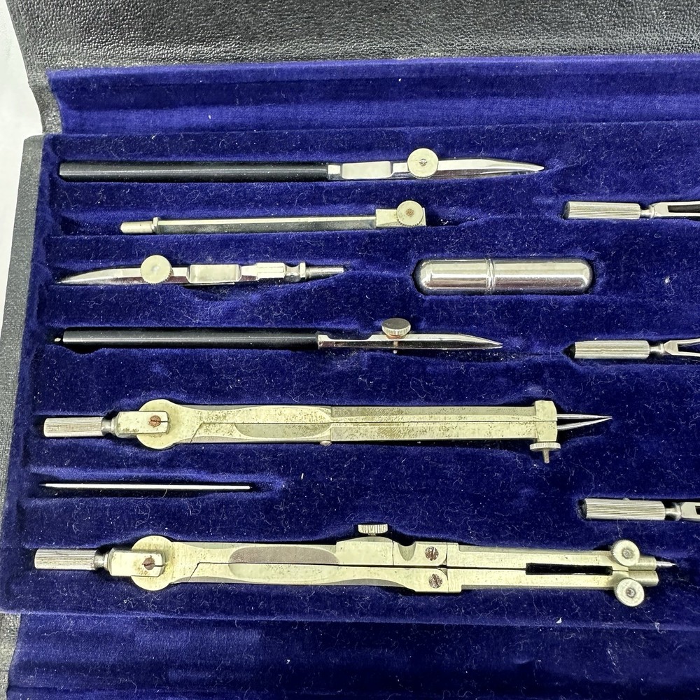 Vintage Keuffel & Esser K&E Drafting Mechanical Compass Set In Case Germany