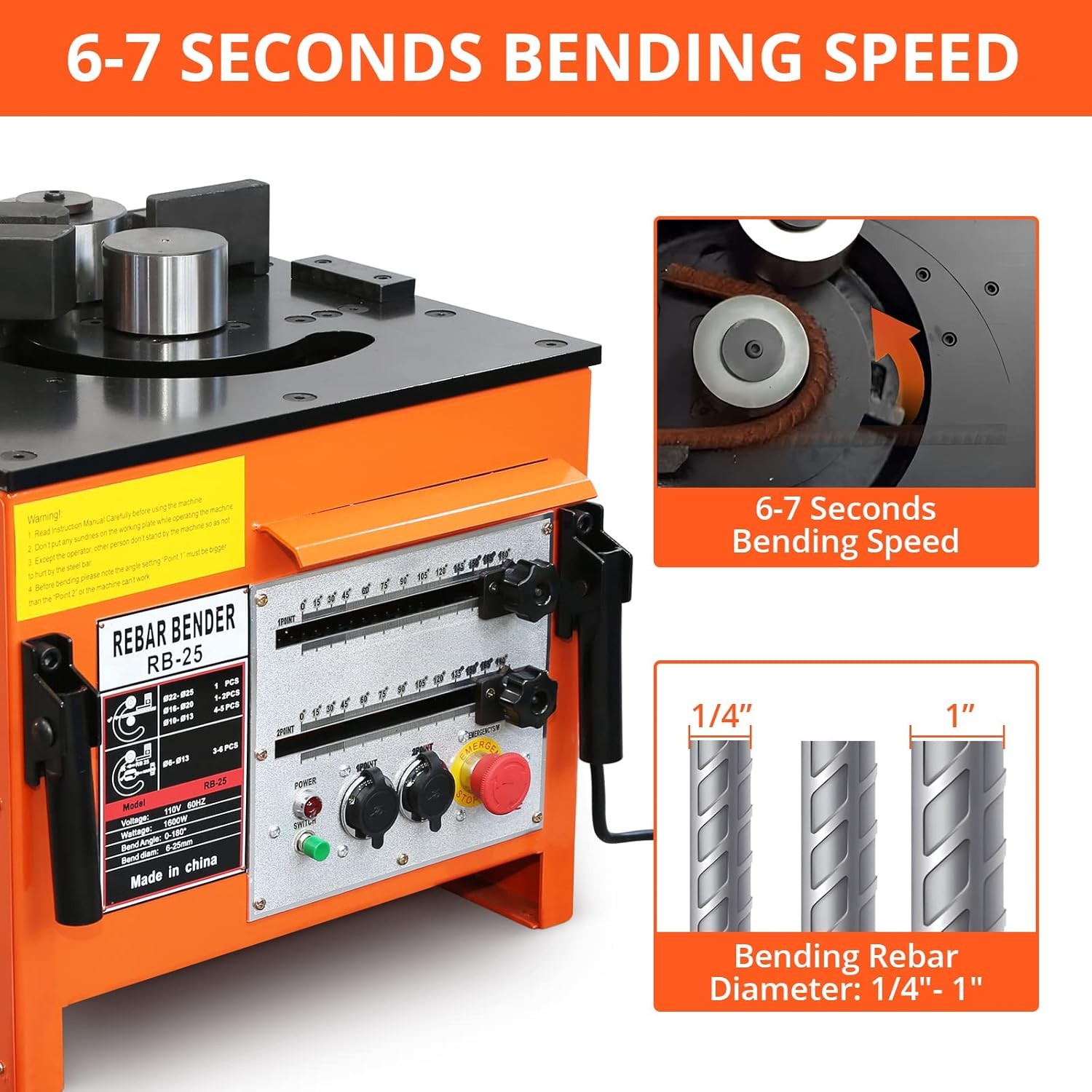 1" #8 Electric Rebar Bender w/ 2 Foot Controls RB-25 Bending Machine 1600W